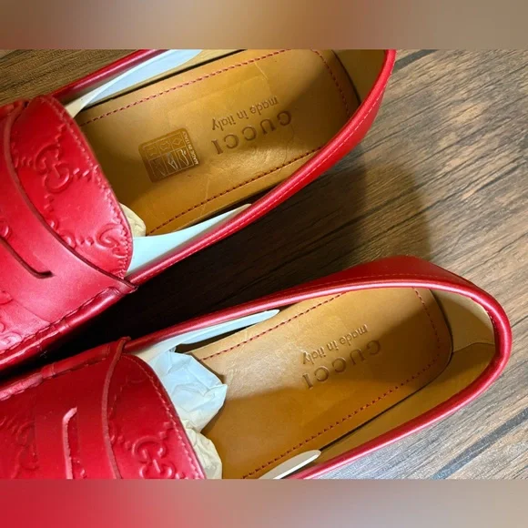 ❤️ Gucci Red “Guccissima” Driver Leather Loafers ❤️